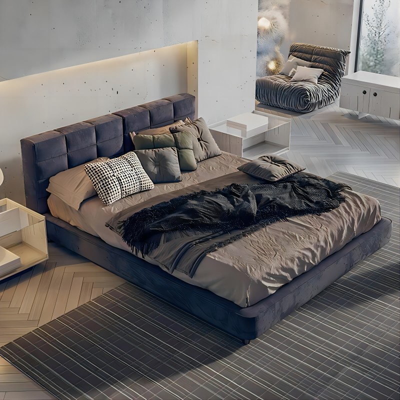 Italia minimalista Lawrence cama de tela esmaltada dormitorio villa de diseño gran piso plano viento crema 1.8 cama de matrimonio doble image 5