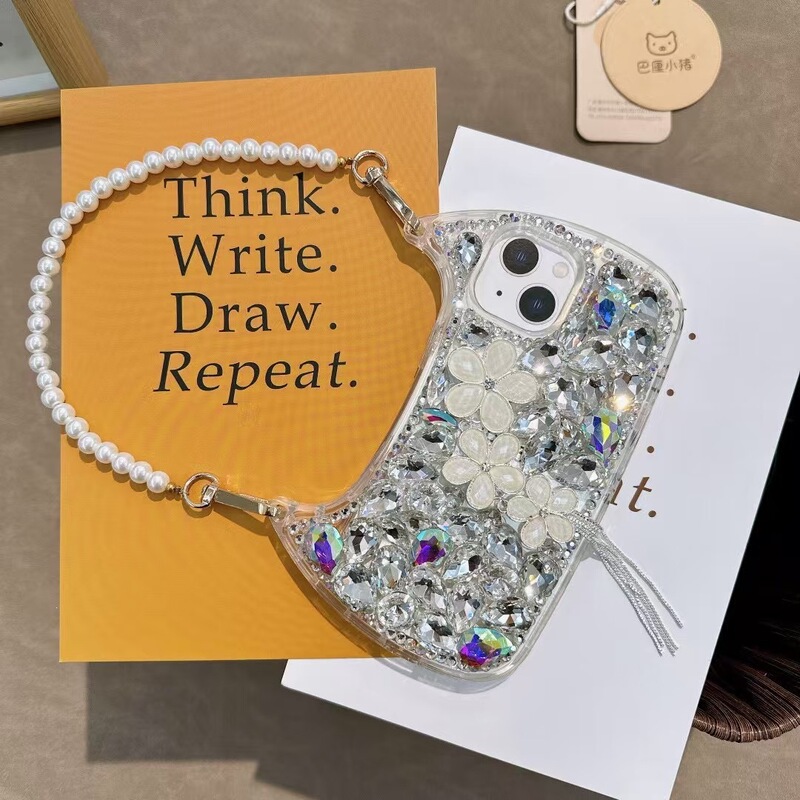 Tassel Flower Small Curved Handbag Rhinestone Iphone17/16Promax Phone Case 13/14 Apple 15Pro Soft Tassel Flower Small Curved Handbag Rhinestone Iphone17/16Promax Phone Case 13/14 Apple 15Pro Soft