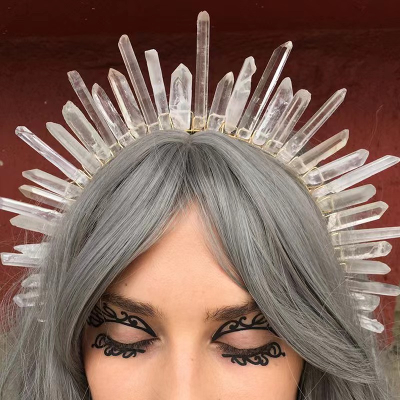 Diadema de cristal blanco natural tipo corona, joyería nupcial elegante, estilo europeo y americano, venta caliente.