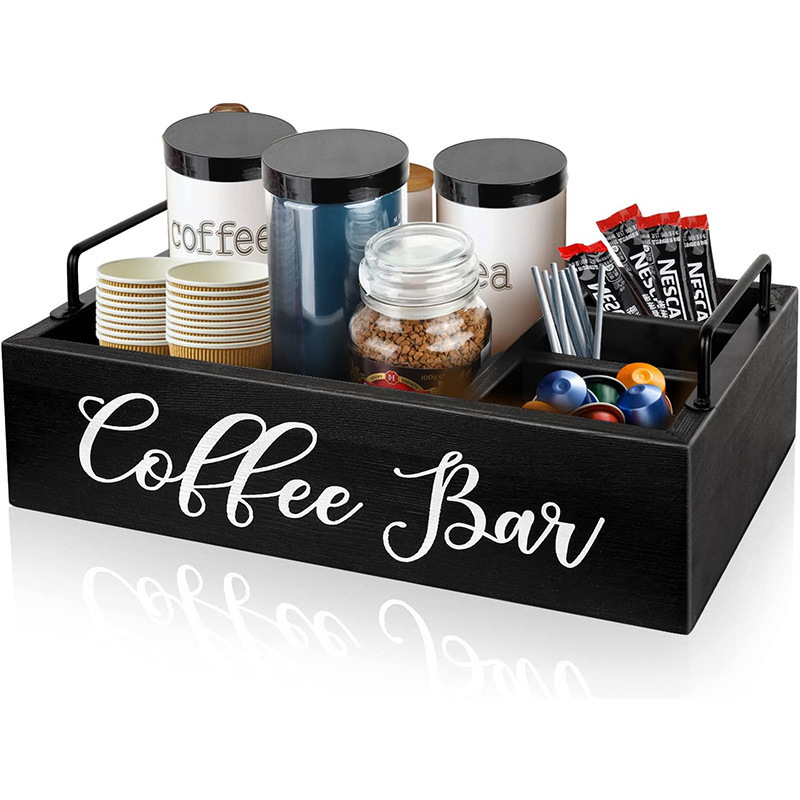 木製コーヒーバー収納ボックス整理テーブルコーヒーラック収納バスケットコーヒー調味料バー収納ボックス|undefined