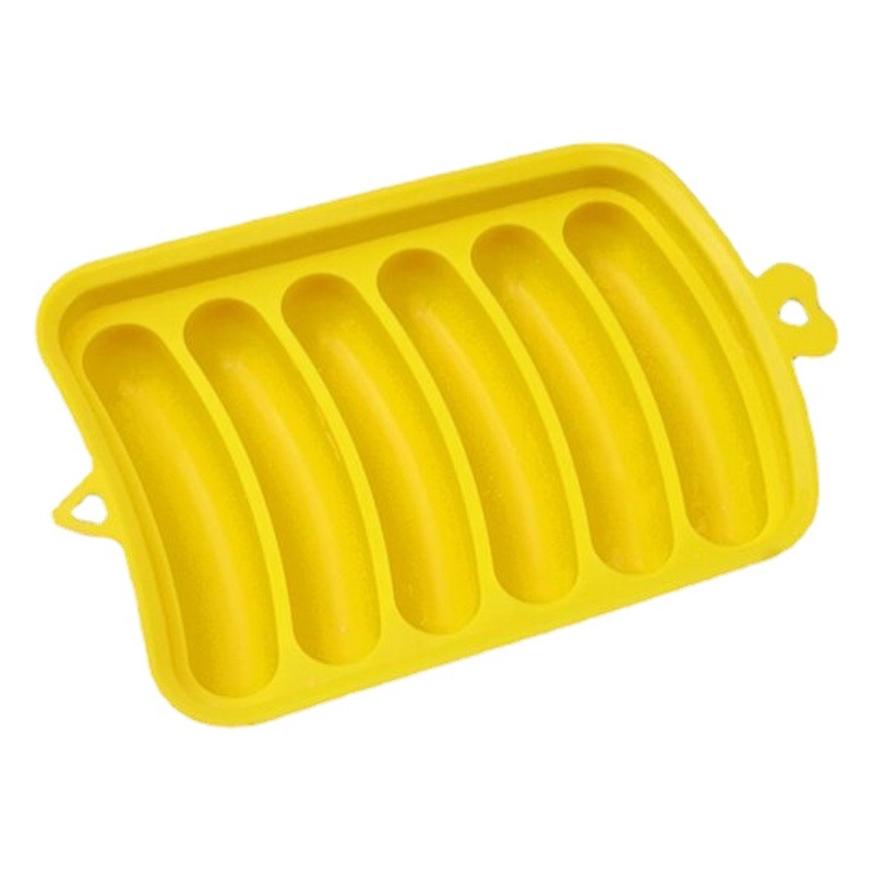Fuente de fábrica de 6 piezas de silicona molde de salchicha con tapa herramientas de suplemento de alimentos para bebés al vapor molde de salchicha casera