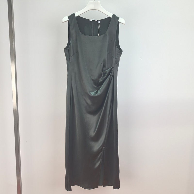 商场同款2025夏季新款时尚百搭琉璃绿无袖褶皱连衣裙 1G4291063G