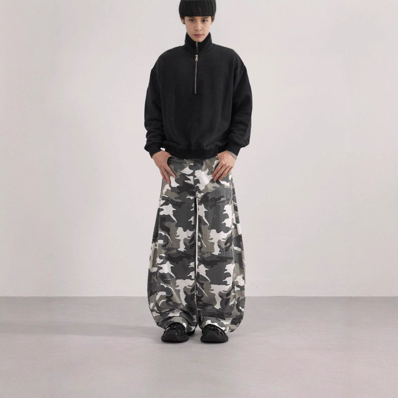 Bamboo Camouflage Scimitar Jeans Unisex Loose Casual Sickle Wide-Leg Pants for Teenagers Summer Bamboo Camouflage Scimitar Jeans Unisex Loose Casual Sickle Wide-Leg Pants for Teenagers Summer