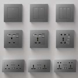 厂家直销13A英式插座带USB快充type-c英标港澳版方脚三孔灰色面板