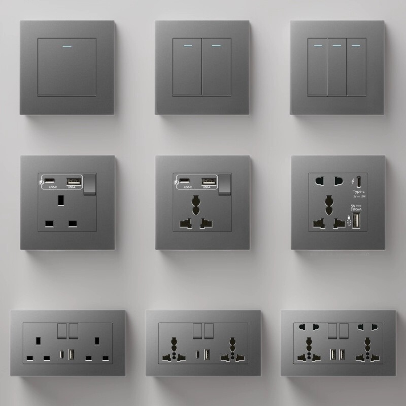 Factory Direct Sales 13A British Socket with USB Fast Charging Type-C British Standard Hong Kong and Macao Version Square Foot Three-Hole Gray Panel Factory Direct Sales 13A British Socket with USB Fast Charging Type-C British Standard Hong Kong and Macao Version Square Foot Three-Hole Gray Panel
