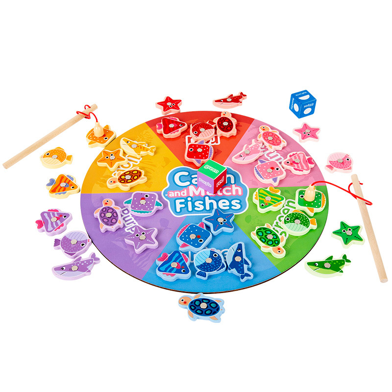 Coordinación mano-ojo, color, forma, juego de pesca, madera, magnético, niño, bebé, práctica para padres e hijos, jardín de infantes, educación temprana