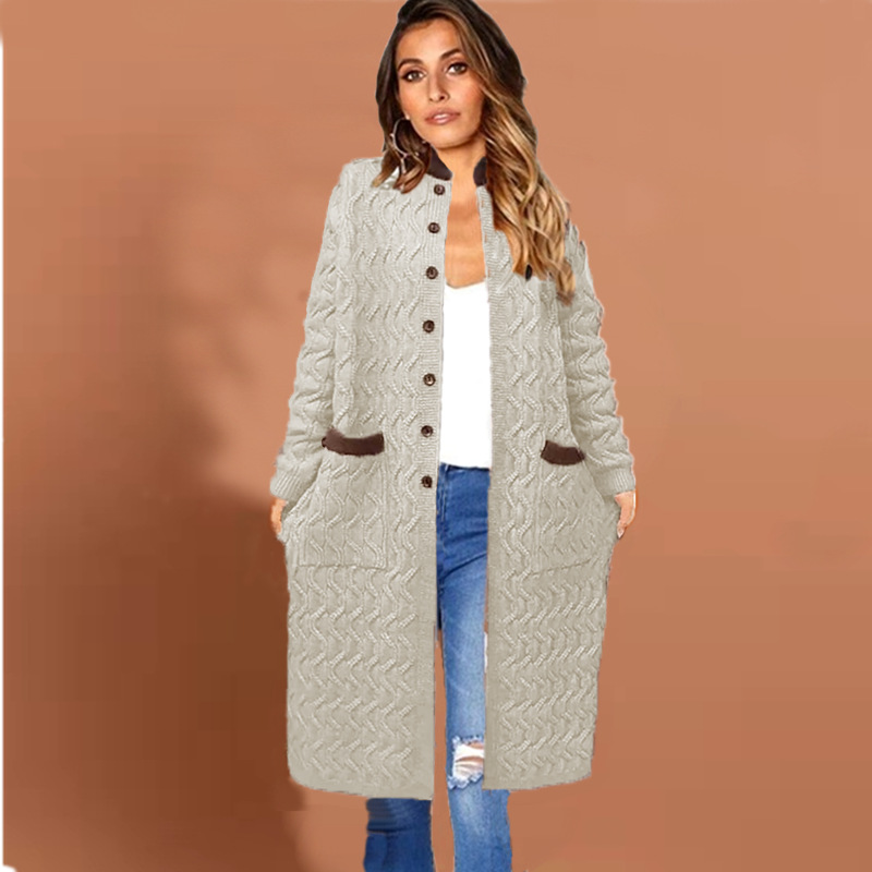Comercio transfronterizo europeo y americano nuevo botón largo cardigan Delgado suéter de punto Amazon nueva chaqueta suéter mujeres