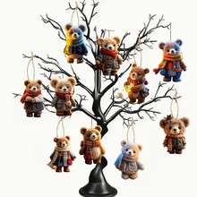 跨境新品围巾熊圣诞节木质挂件圣诞节装饰礼物汽车挂件厂家