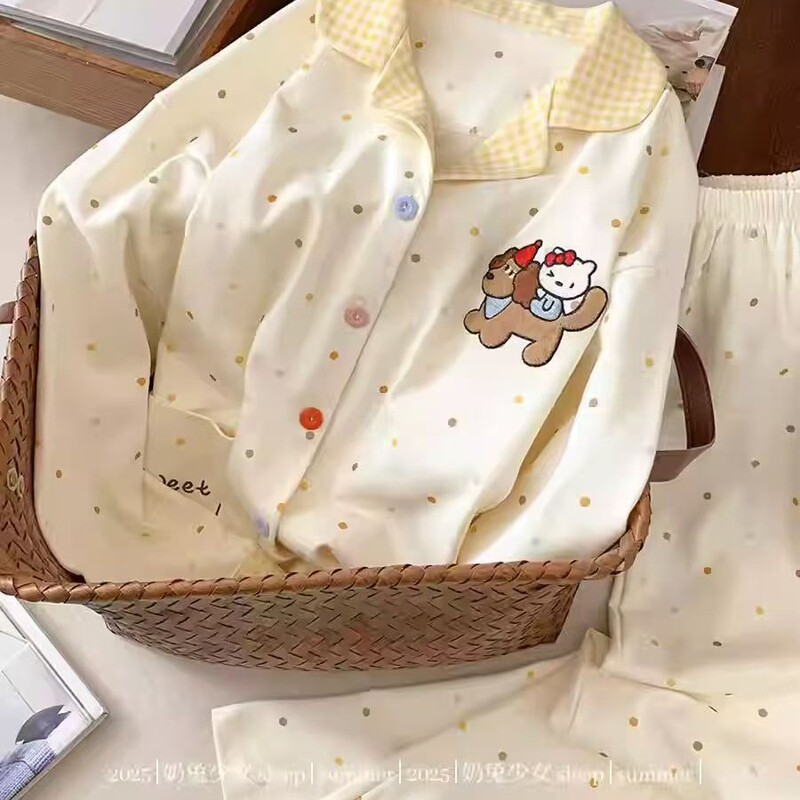 可爱小狗睡衣女春秋季长袖长裤套装ins风甜美少女可外穿家居服|undefined