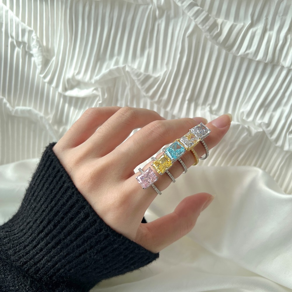 Fashion Square Silver Plating Inlay Rhinestones Rings 1 Piece