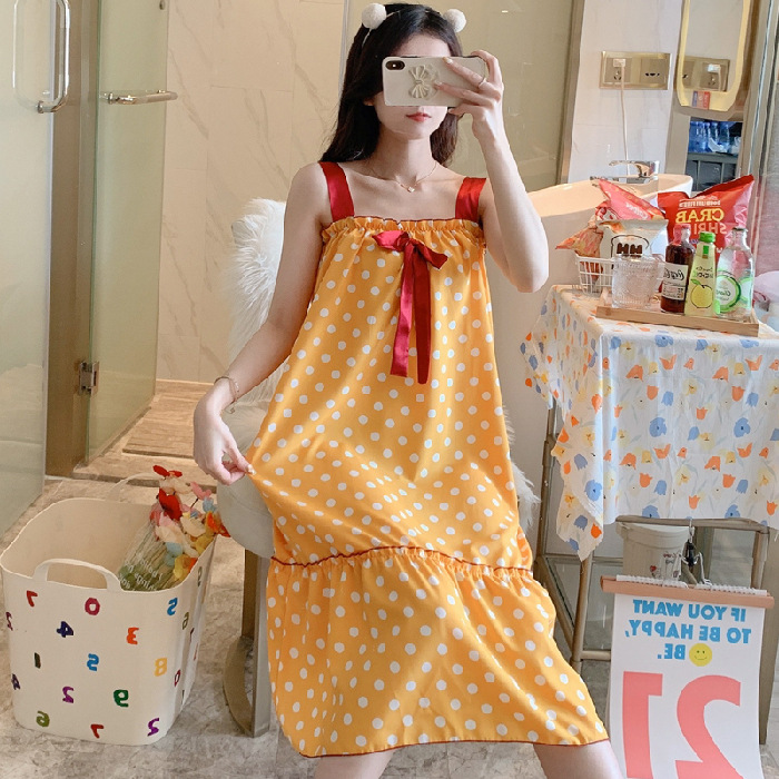 Correa de verano camisón chica con almohadilla de pecho pijamas correa de arco de seda artificial sexy desgaste del hogar lindo sexy