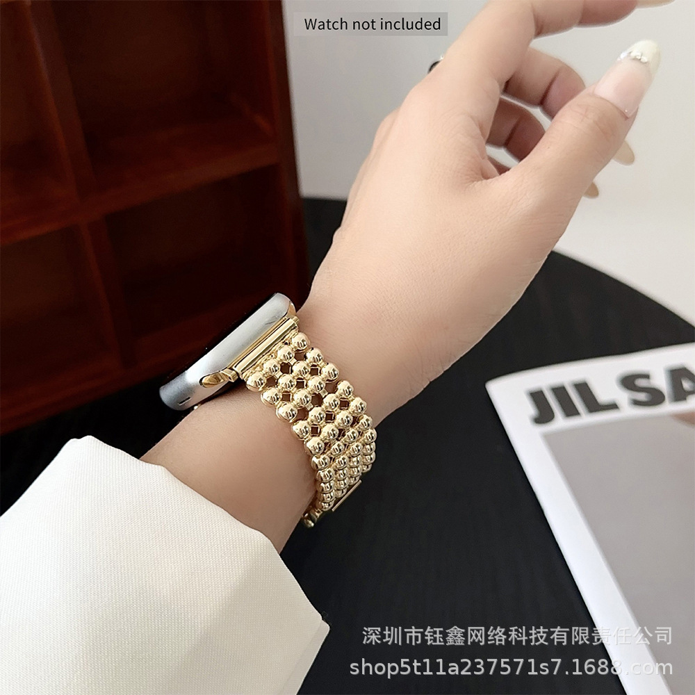 Suitable for Apple Watch Strap iWatch Watch Strap Samsung Huawei Five-Bead Metal Fashion S10 S11 Watch Strap