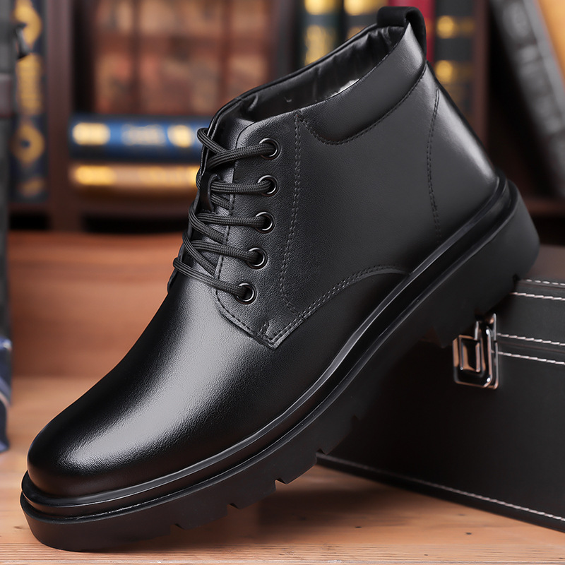 Scarpe eleganti uomo in pelle alte foderate in pile caldo_voghion.com
