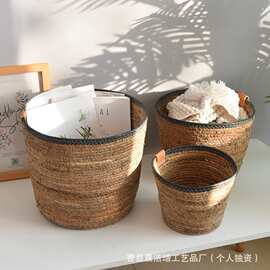 简约民族风手工草编杂物麻绳筐卧室收纳篮收纳筐水果零食编织筐