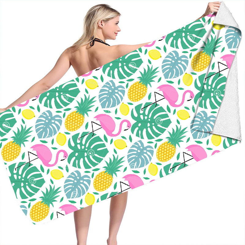 Badhanddoek, superabsorberende, dubbelzijdige, fluwelen, sneldrogende badhanddoek met flamingoprint voor volwassenen, gemaakt van ultrafijne vezels, ideaal voor zwemmen en het strand._voghion.com