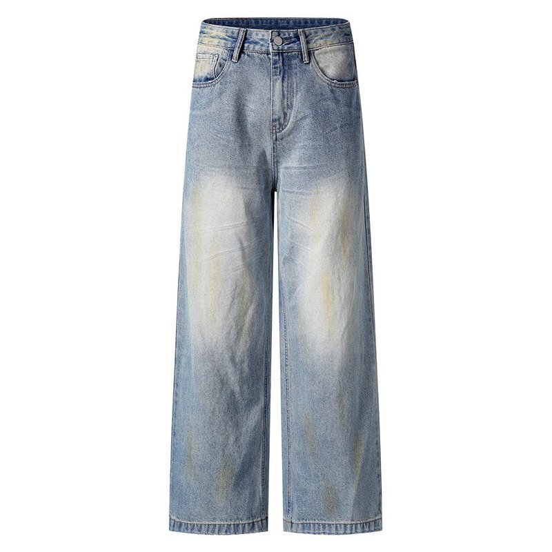 American High Street Vibe Washed Jeans Men's Retro Worn Dirty Dyed Wide-Leg Pants Loose Straight Pants Men's Clothing