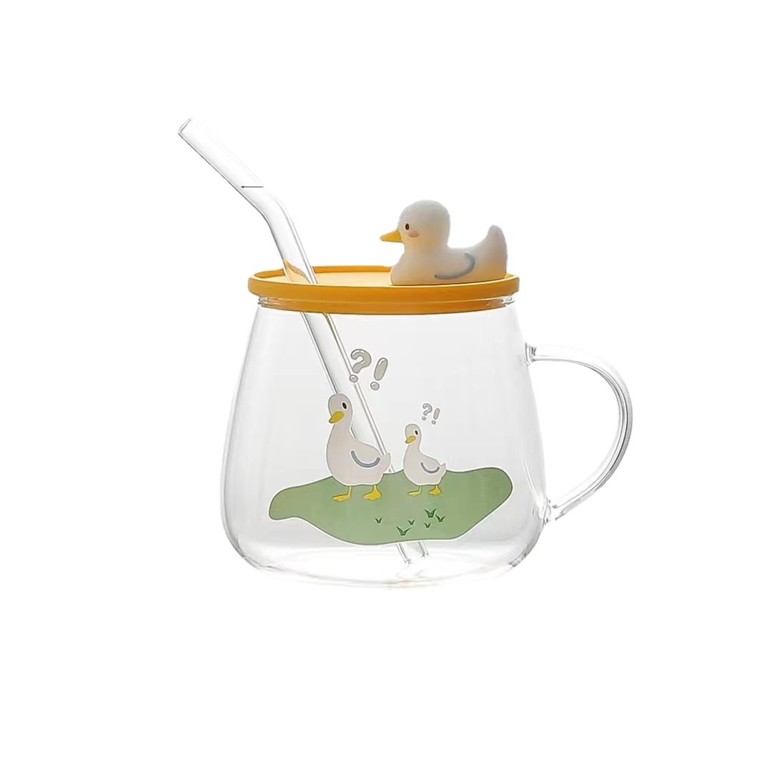 Creativo de dibujos animados lindo pato personalizado regalo vidrio taza beber simple Oficina paja