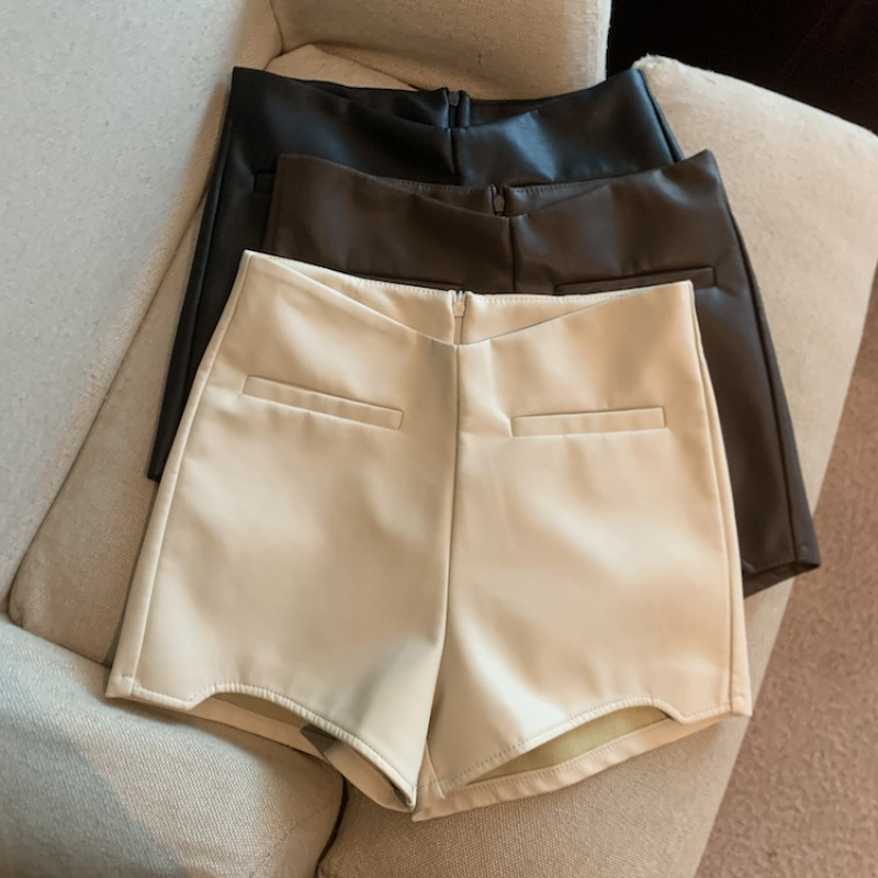 实拍韩国东大门女装秋冬复古pu 皮短裤女