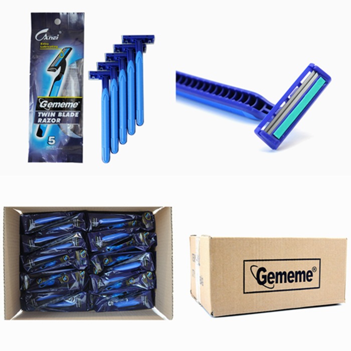 Maquinilla de afeitar manual desechable para hombre del fabricante, maquinilla de afeitar de acero inoxidable de dos capas, maquinilla de afeitar portátil de viaje con estuche colorido.