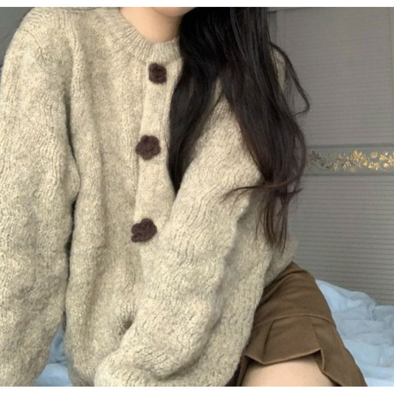24 invierno Puyuan perezoso suéter vintage mujer engrosado cardigan chaqueta de punto blando camisa glutinosa otra image 5