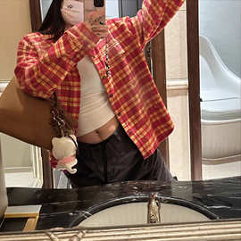 D YANGJN 衬衣女款2025新款爆款宽松格子衬衫女开春小众穿搭上衣