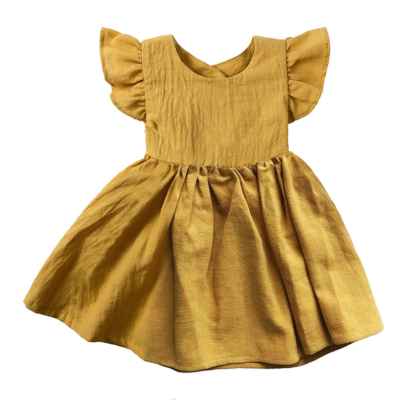 Cute Solid Color Cotton Girls Dresses display picture 3