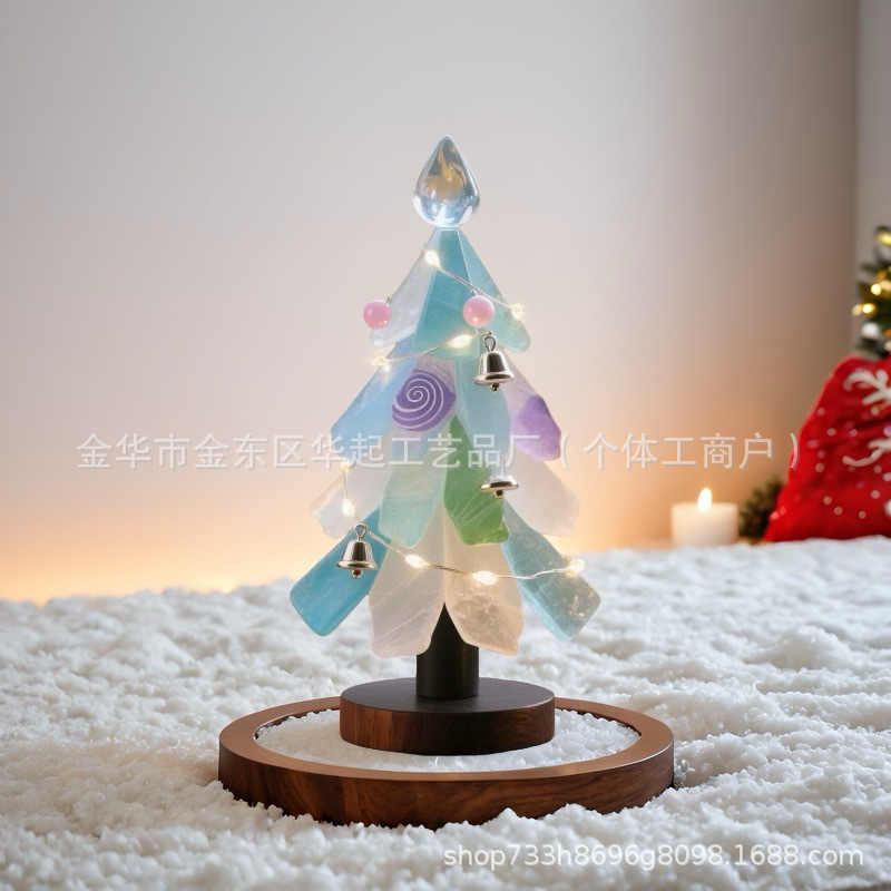 跨境新款圣诞节装饰海玻璃圣诞树创意树脂摆件圣诞节节日氛围桌面|undefined