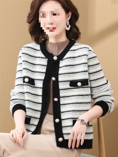 Middle-aged and Old Mother Spring Imitation Mink Cashmere Jacket Cardigan 2025 Autumn Chanel Knitted Jacket Loose Top