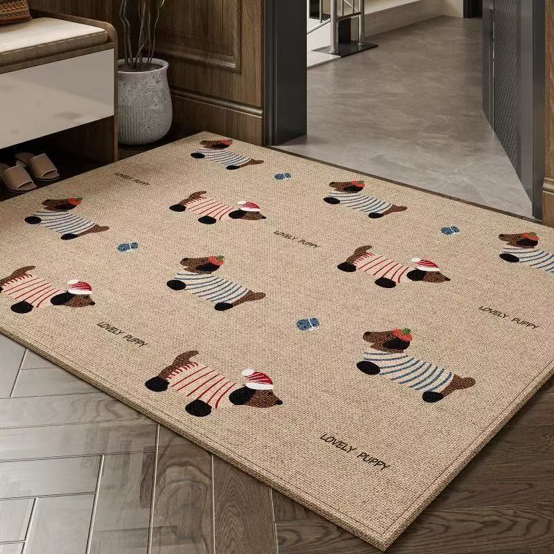 Linen Bathroom Floor Mats, Entrance Door Floor Mats, Household Cartoon Entrance Dust-Removing Floor Mats, High-End, Dirt-Resistant and Wear-Resistant Door Mats