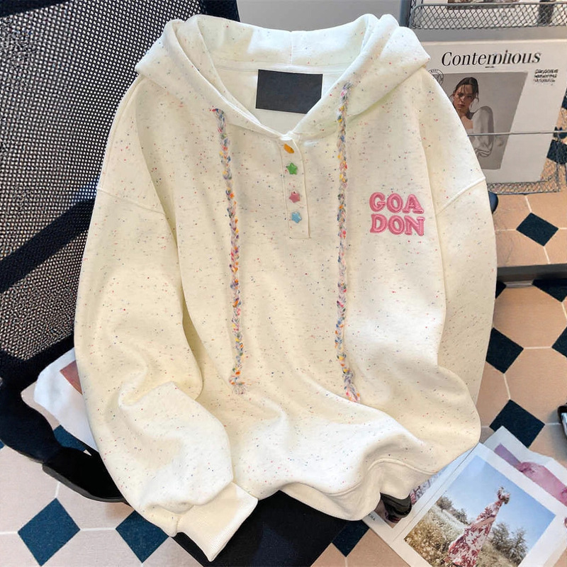 Korean Style Super Cute Colorful Dot Embroidered Letter Sweatshirt for Women, Sweet and Loose, Trendy Versatile Hooded Jacket 2025
