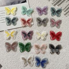 オーガンザ二層金糸刺繍蝶レースパッチ布ステッカーカラフルな立体ヘアピン頭飾り衣類アクセサリーステッカー