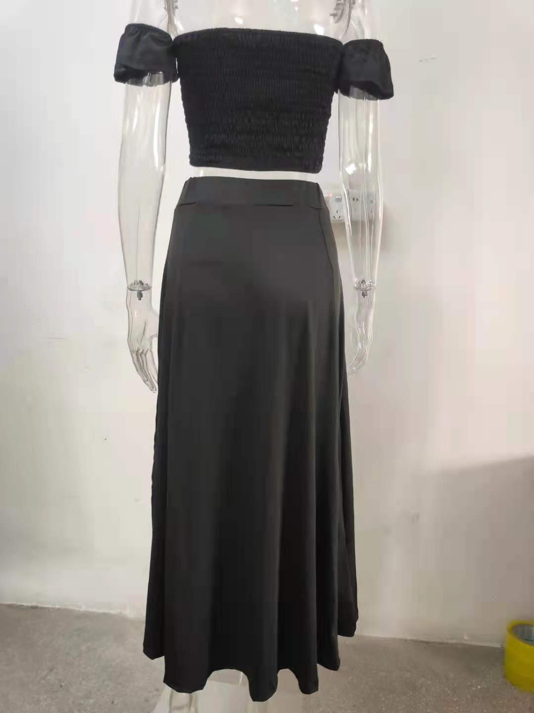 2022 European And American Summer Slim-Fit French Bohemian Print Mid-Length Vintage Strapless Dress Set For Women_ecoleips.com
