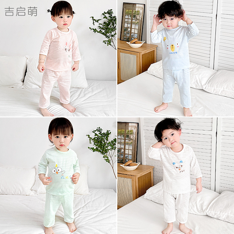 Baby summer set de algodón delgado de manga media para niños y niñas aire acondicionado de verano de dos piezas set de ropa de bebé