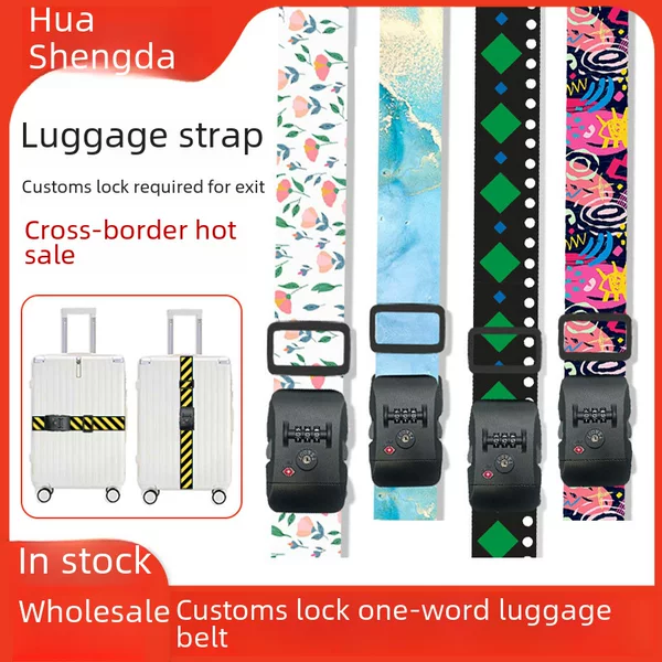 Cross-border Polyester One-word Luggage Strap Code TSA Customs Lock Luggage Strap Luggage Strap Cartoon Ethnic Style