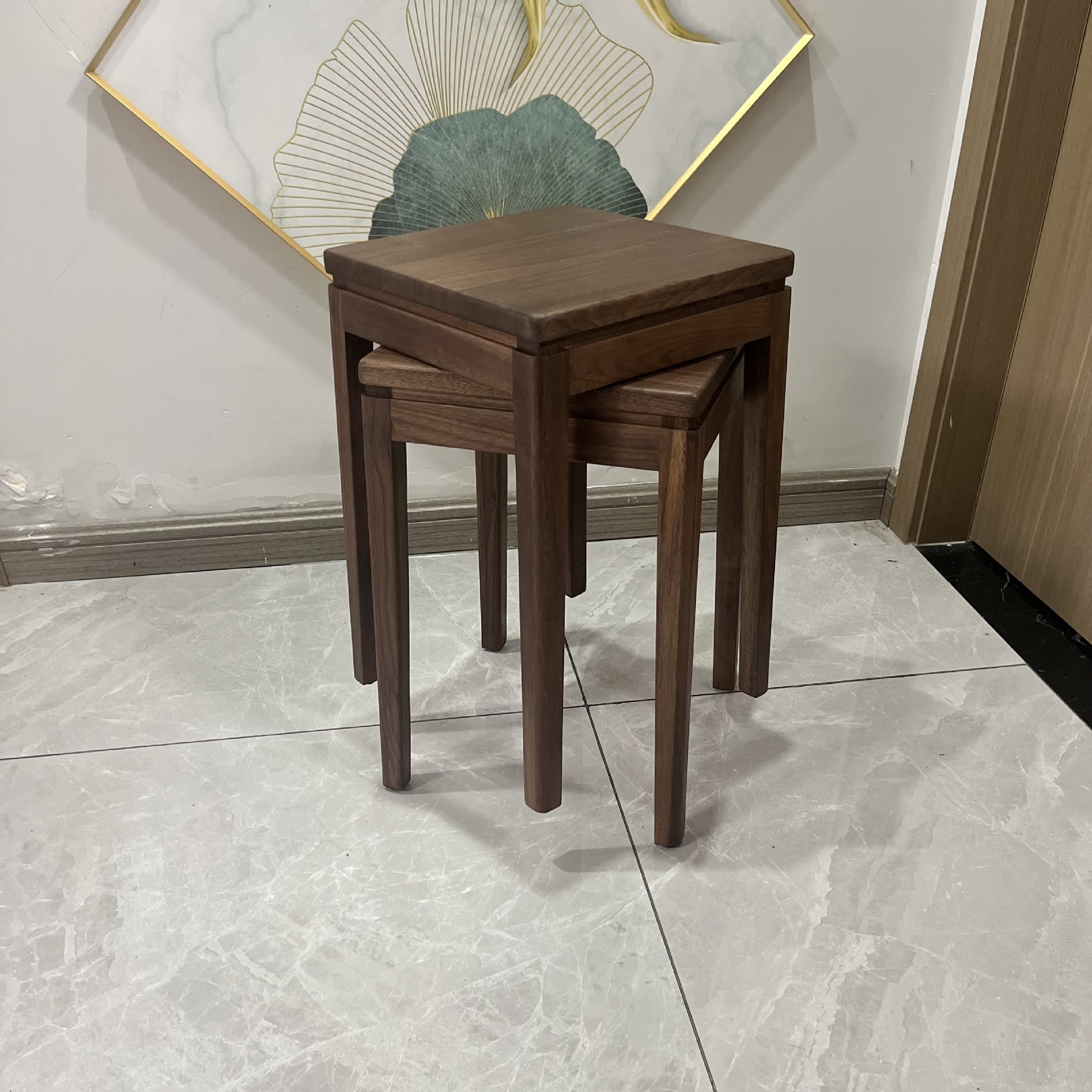 North American Black Walnut Dining Stool Living Room Complete Dining Stool Full Mortise and Tenon Household High Stool Foldableable Solid Wood Dining Chair Round Stool