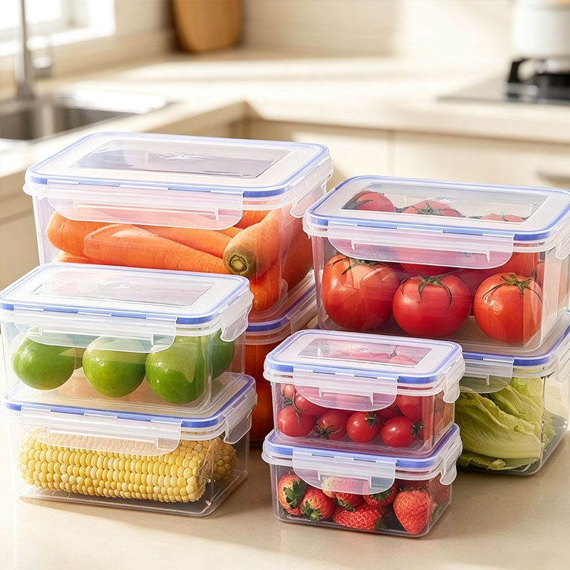 [Engrosada apilable crisper] refrigerador de plástico transparente caja de almacenamiento microondas alimentos congelados Caja Sellada