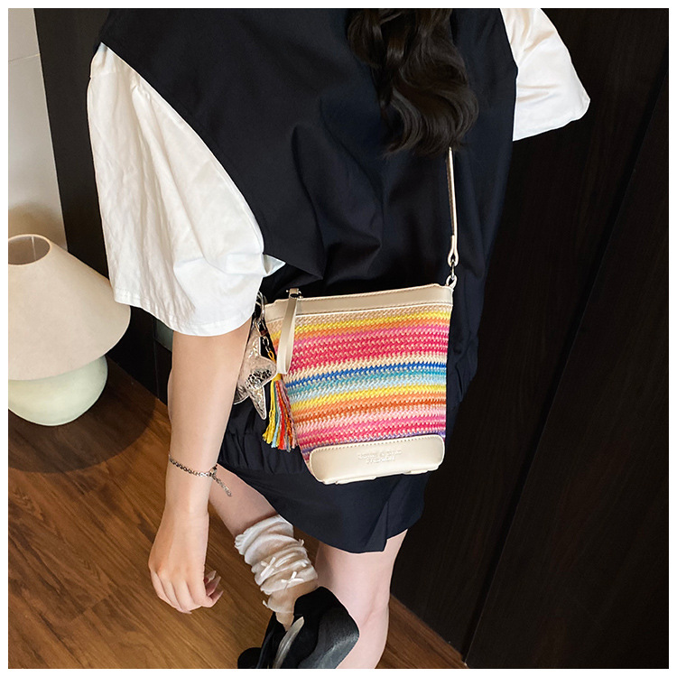 Fashionable straw woven bag for women 2025 summer new trendy woven single-shoulder crossbody women's bag, versatile bucket bag with patchwork undefined