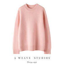 冬季100%山羊绒衫女圆领加厚蓬松软糯亲肤毛衣时尚休闲百搭打底衫