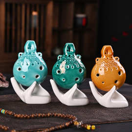 复古陶笛六孔AC调初学演奏乐器6孔裂纹双耳雅瓶笛旅游纪念品礼品