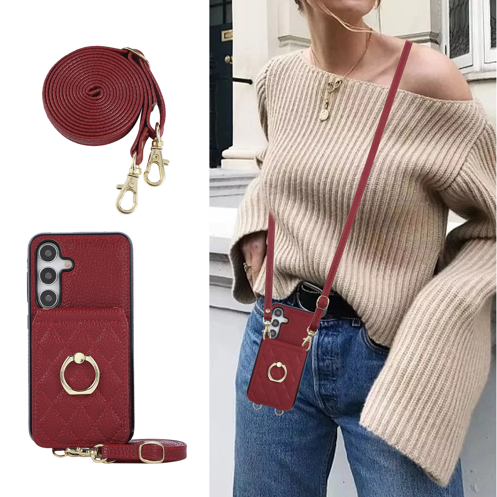 Funda de cuero con correa para colgar y tarjetero samsung s25 a56_voghion.com
