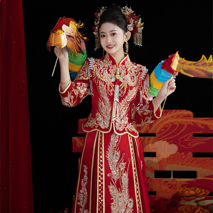2024 New Heavy Industry Velvet Xiuhe Dress Chinese Style Wedding Dress Bride Slimming Wedding Dress Toast Dress Spring