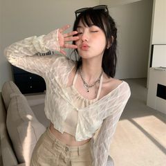アメリカの甘辛いネットのシャツの女性の夏の新型の外はカーディガンの薄いタイプの純粋な欲の風が身を修める短い長袖の上着を掛けます。
