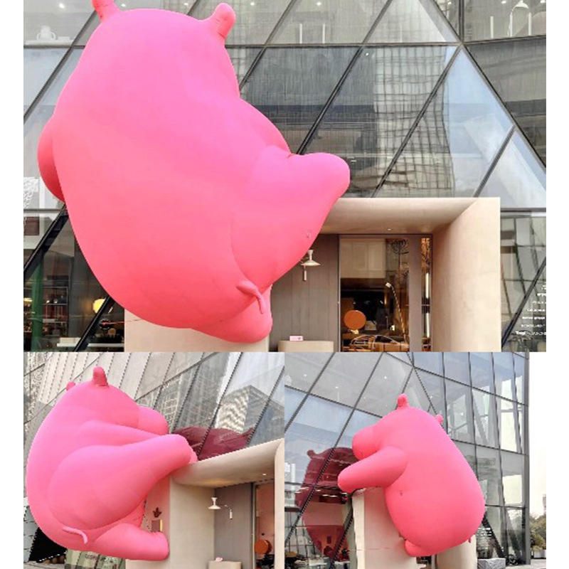 充气粉河马卡通气模美陈ip公仔定 制商场户外大型龙年吉祥物人偶