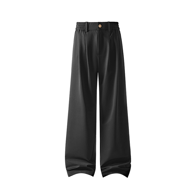 Hochwertige, lässige Anzughose für Herren, neue gerade geschnittene Hose aus Eisseide für Frühling und Herbst, schwarze, fließende, weite lange Hose_voghion.com