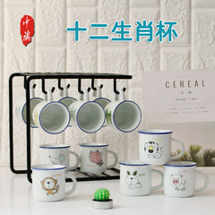 A5L12生肖陶瓷水杯兒童寶寶家庭帶蓋喝水杯子咖啡杯小號迷你家用