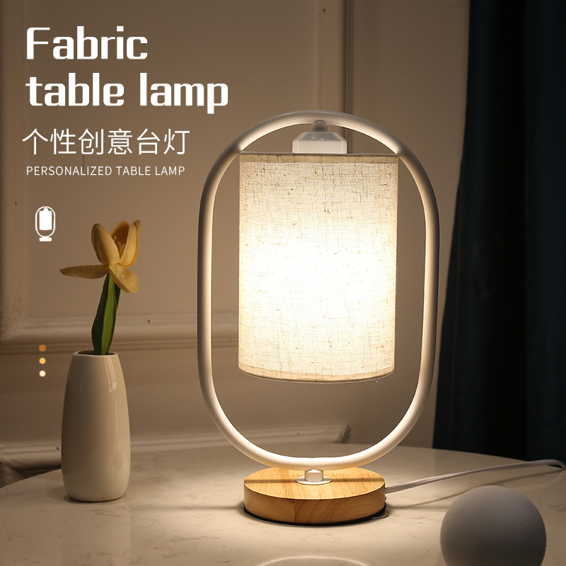 Nordic Desk Lamp Bedroom Bedside Simple Personalized Creative New Chinese Style Retro Fabric Warm Solid Wood Dimming Nightlight