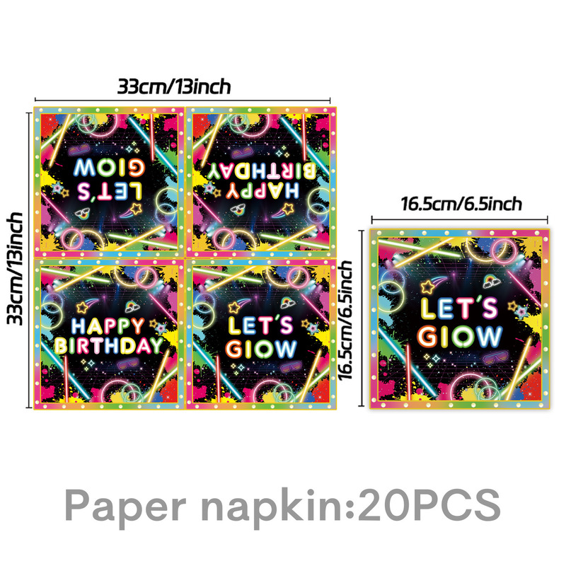 跨境新款霓虹灯主题儿童生日派对用品一次性桌布纸盘纸杯餐具布置|undefined