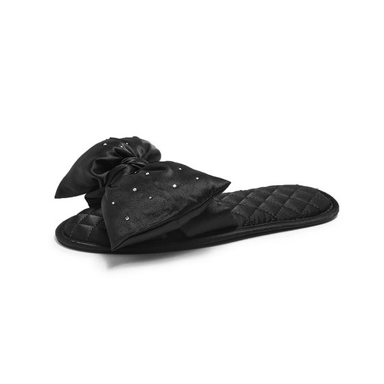 halluci Fairy Internet Red Big Bow Satin Hot Rhinting Solid Color Home Slippers for Women Spring and Summer Indoor Non-slip