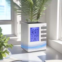 厂家直销万年历笔筒挂钟办公学生闹钟温度计多功能礼品时钟温显