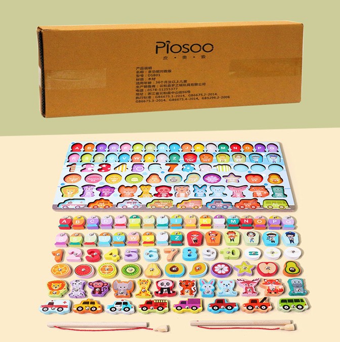 Juguetes de educación temprana para niños Tablero de números y letras siete en uno multifuncional Juego de pesca magnética de rompecabezas para bebés